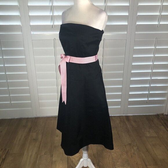 Vtg Strapless Black Pin Up Style Rockabilly Dress 4 Cotton Spandex Swing 80s 90s - Picture 3 of 12